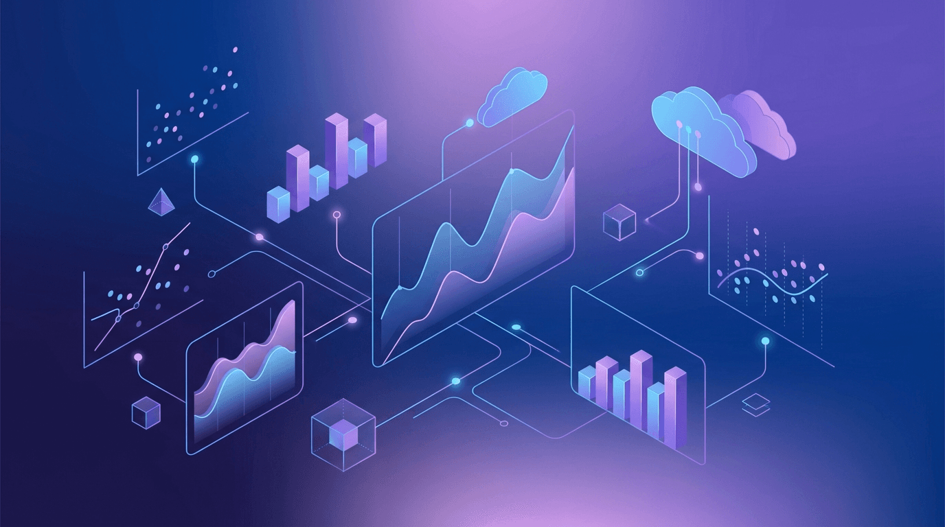 SVG 차트와 데이터 시각화가 3D 공간에 떠있는 모습